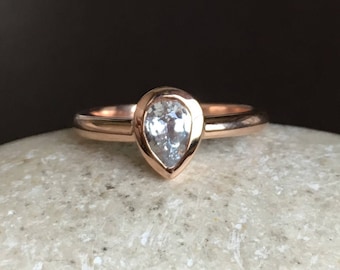 Anillo de promesa de zafiro blanco- Anillo de compromiso de oro rosa- Anillo de compromiso de diamante alternativo- Anillo de piedra de nacimiento de septiembre- Anillo de 14k Anniversry