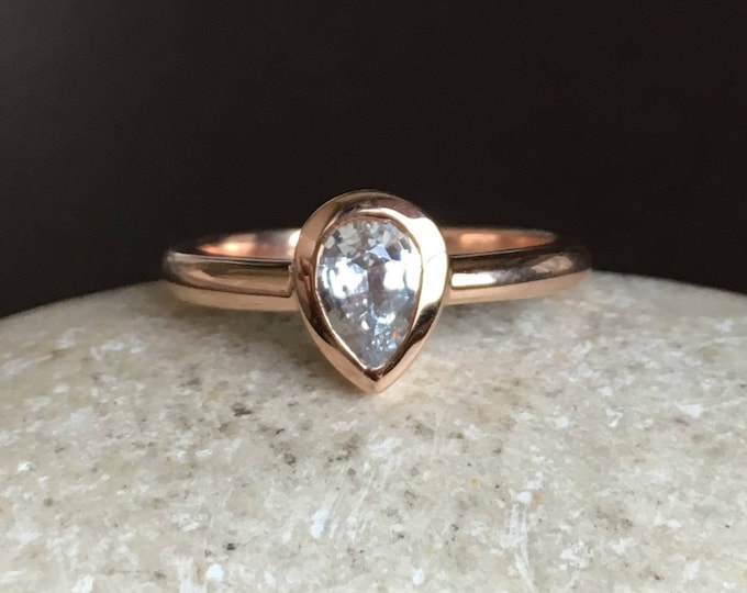 White Sapphire Promise Ring- Rose Gold Engagement Ring- Alternative Diamond Engagement Ring- September Birthstone Ring- 14k Anniversry Ring