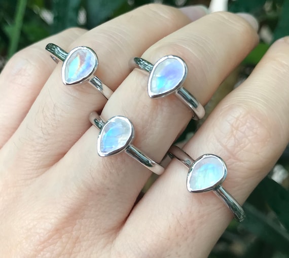 Moonstone Stackable Ring Teardrop Sterling Silver, Sizes 5 to 9 Moonstone Stackable Ring Teardrop Sterling Silver, Sizes 5 to 9