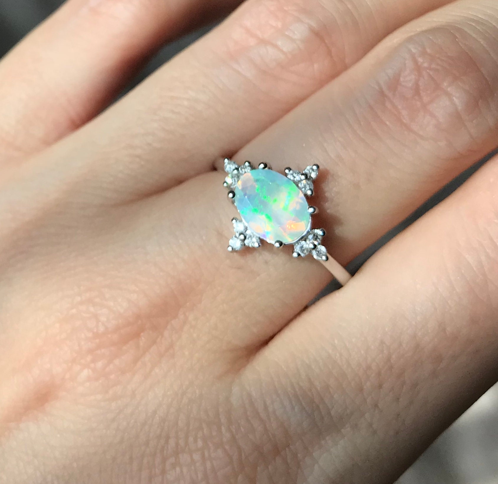 Opal Celestial Engagement White Gold Ring- Opal Diamond Necklace ...