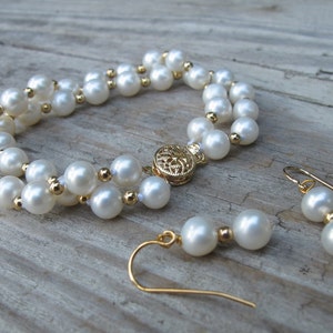 Pearl Jewelry Set- Real Genuine Pearl Earring Bracelet Freshwater Pearl Jewelry White Pearl Bridal Jewelry June Birthstone Jewelry
