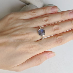 Sterling Silver Genuine Labradorite Ring Natural Iridescent Gemstone Stack Ring Faceted Bezel Ring 9mm-Square Shaped Stone Ring image 5