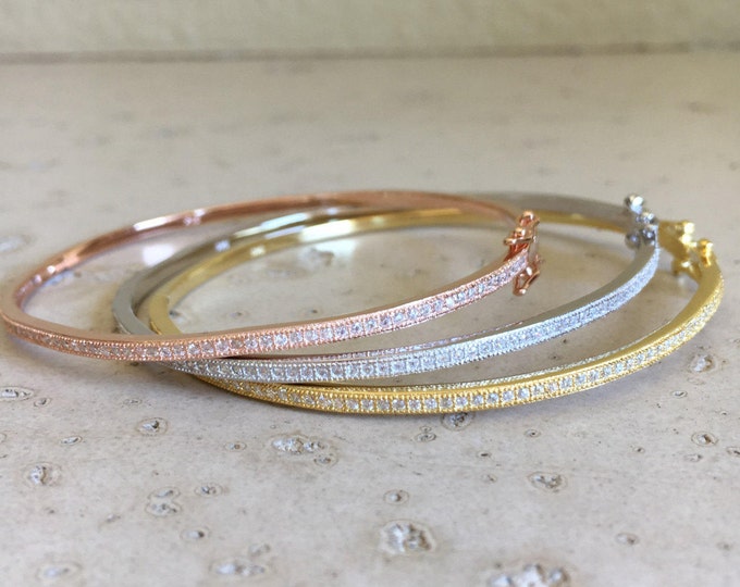 Cubic Zirconia Bangle- Rose Gold Bracelet- Layering Bangle Bracelet- Stackable Thin Bracelet- Boho Chic Bracelet