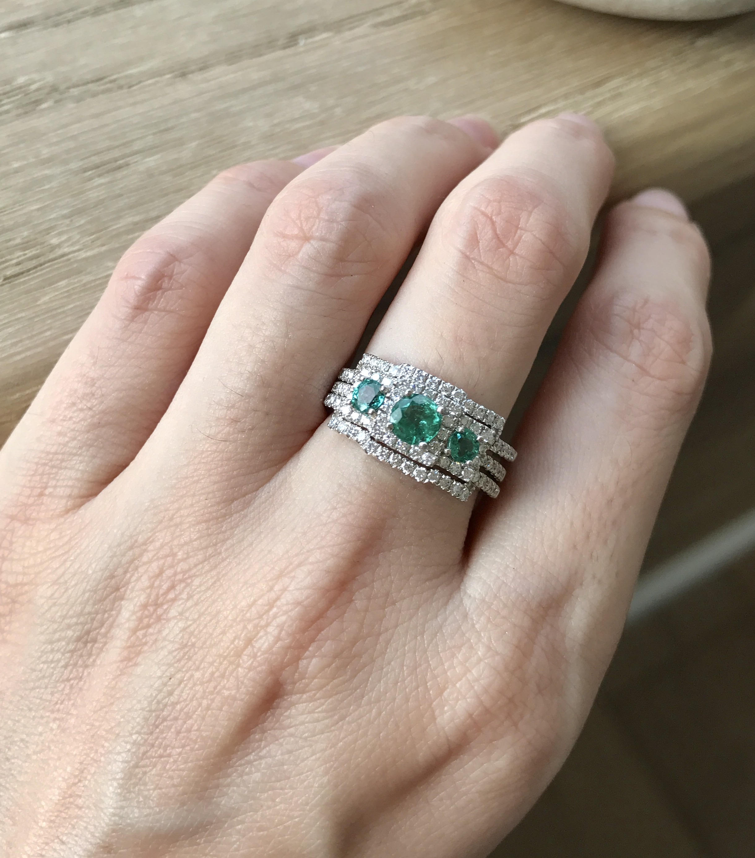 Genuine Emerald Engagement Ring Set Three Stone Emerald