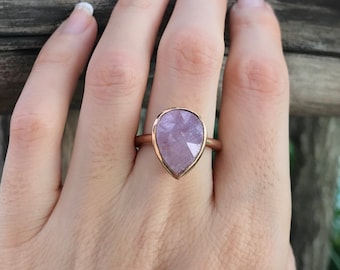 Pink Sapphire Teardrop Engagement Ring- Raw Sapphire Rose Gold Ring- Rough Stone Pink Promise Ring- Large Pink Solitaire Alternative Ring