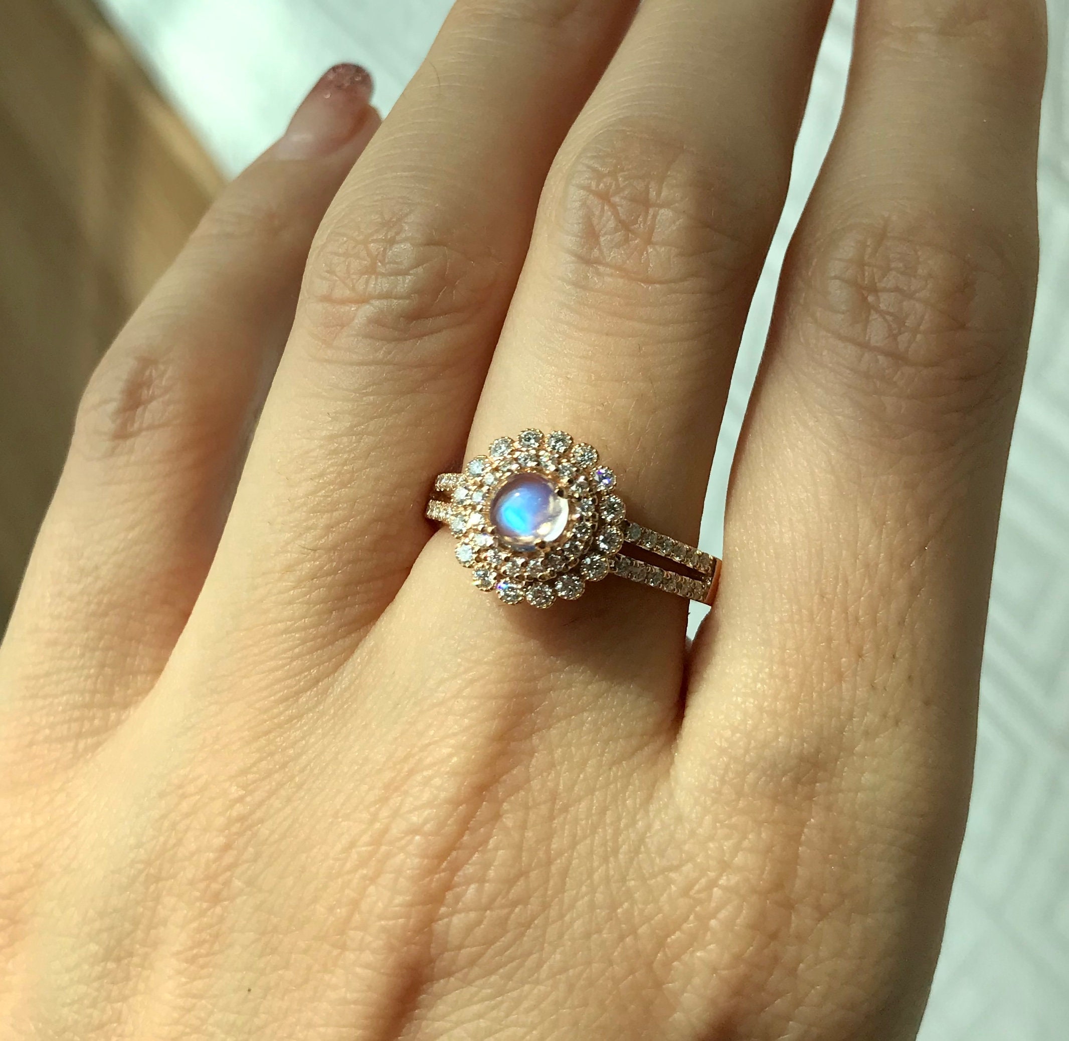 Moonstone Teardrop Ring with Diamond Halo (AAA Quality) - Engagement Ring,  14K Yellow Gold, US 6.00 - Walmart.com