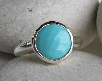 Boho Turquoise Ring Round Stackable Blue Turquoise Ring Faceted Sterling Silver Simple December Birthstone Bohemian Turquoise Ring
