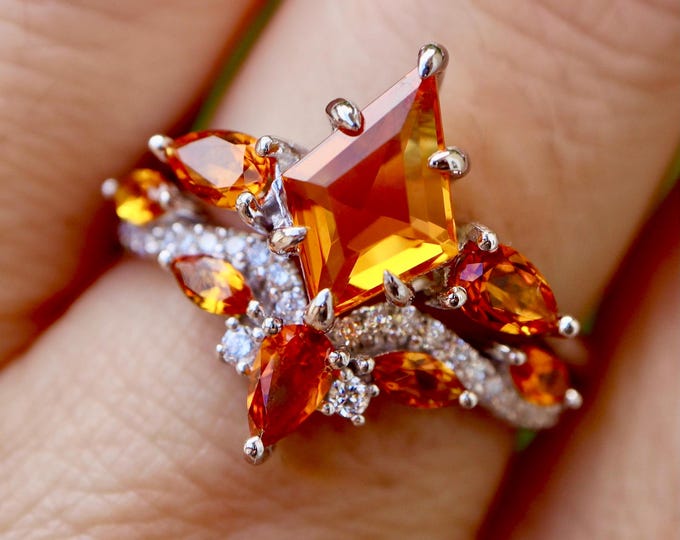 Kite Orange Citrine Engagement Sterling Silver 2 Ring Set