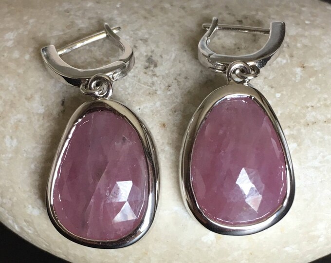Genuine Pink Sapphire Dangle Drop Earring Sapphire Real Raw Sterling Silver Earring Oval September Pink Earring Minimal