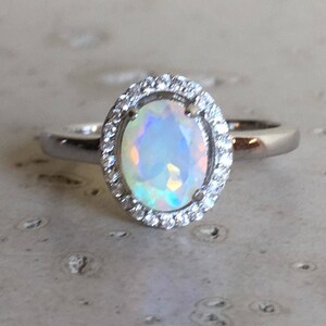 Oval Shape Opal Engagement Ring- Fire Opal Promise Ring- Genuine Opal Wedding Ring- October Birthstone Ring- Simple Opal Anniversary Ring