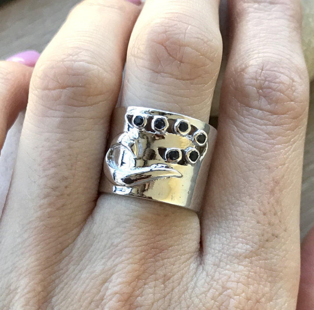 Wide Band Statement Ring Minimalist Geometric Sapphire Ring Etsy