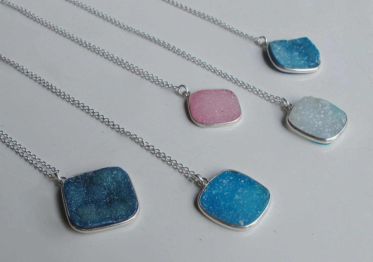 Druzy Necklace Blue Druzy Necklace Layering Boho Everyday Sterling ...