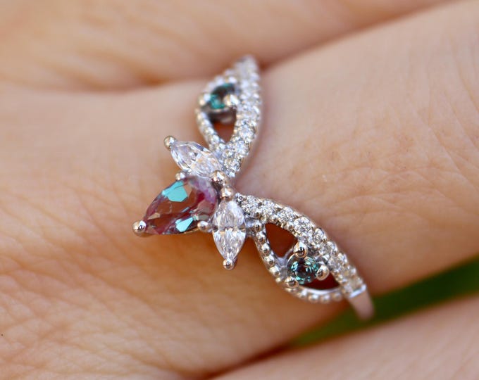 Color Change Alexandrite Purple Blue Teal Sterling Silver Wedding Vintage Milgrain Band