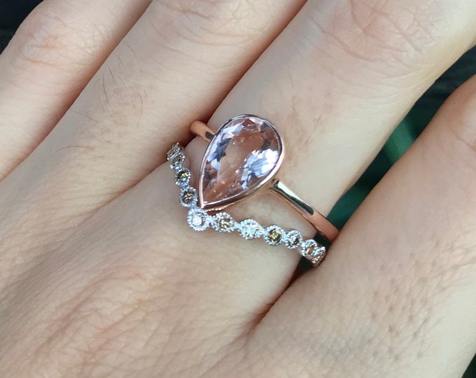 Morganite Teardrop Rose Gold Engagement Ring-Morganite Promise Ring for Her- Minimalist Pear Shape Solitaire Morganite Ring-Anniversary Ring