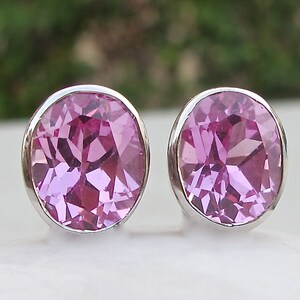 Oval Pink Cubic Zirconia Earring Pink Quartz Stud Bezel Earring Pink Topaz Silver Earring Rose Plated Gold Plated Stud Earring image 4