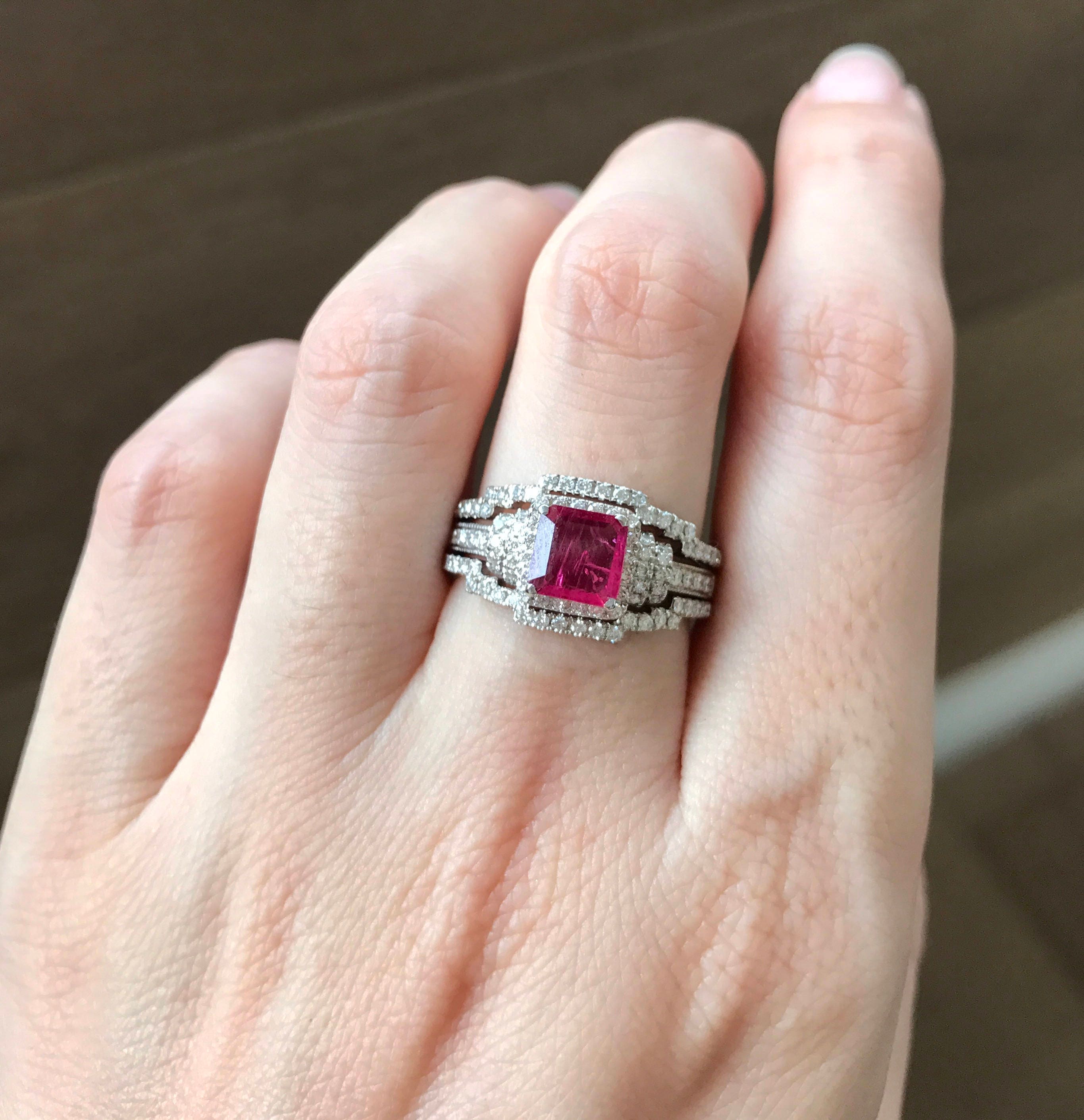 Deco Ruby Engagement Ring Set Genuine Ruby Engagement Ring Set Unique