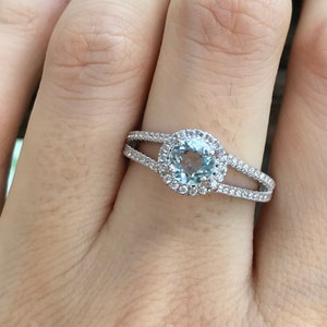 Deco Aquamarine Engagement Ring- Rose Gold Aquamarine Ring- Rose Gold Promise Ring- Blue Gemstone Anniversary Ring- March Birthstone Ring-