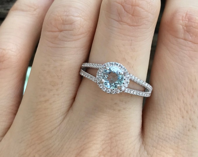 Deco Aquamarine Engagement Ring- Rose Gold Aquamarine Ring- Rose Gold Promise Ring- Blue Gemstone Anniversary Ring- March Birthstone Ring-