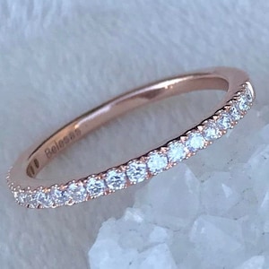 Rose Gold Diamond Band- Half Eternity Diamond Band- Pave Diamond Wedding Band- Thin Diamond Ring Stack- Womens Wedding Dainty Band