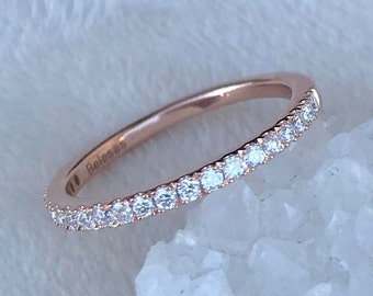 Rose Gold Diamond Band- Half Eternity Diamond Band- Pave Diamond Wedding Band- Thin Diamond Ring Stack- Womens Wedding Dainty Band