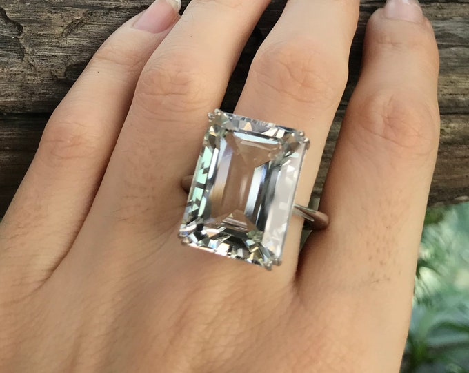 Rectangle Green Amethyst Large Statement Ring- Emerald Cut Bold Green Ring-Huge Gemstone Ring-February Birthstone Ring- Sterling Silver Ring