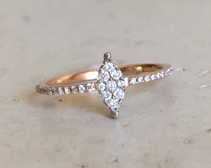 Micro Pave Thin Stack Diamond Ring- Rose Gold Cluster Diamond Ring- Diamond Two Tone Gold Ring- Trendy Dainty Diamond Ring- Jewelry Gifts