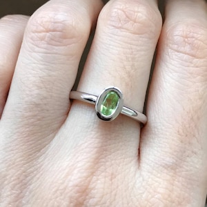 Genuine Peridot Ring Oval Small Dainty Minimal Simple Peridot