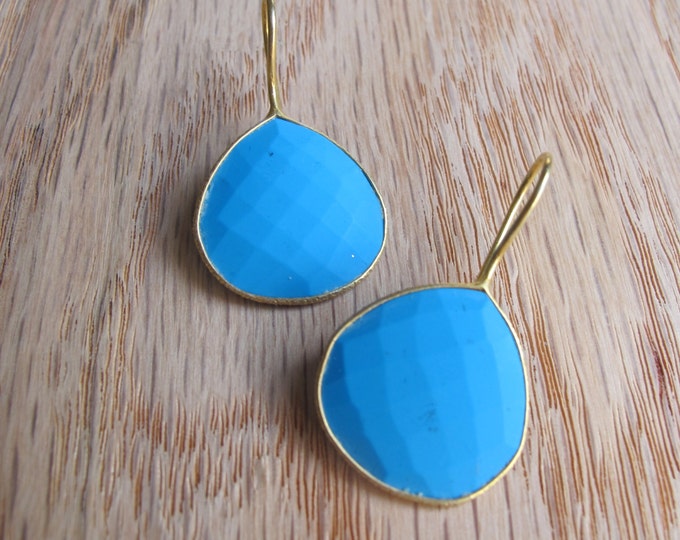 Blue Turquoise Teardrop Earring- Pear Turquoise Dangle Earring- Blue Gold Dangle Earring- Bohemian Statement Earring- December Earring