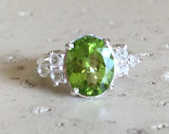 Peridot Engagement Ring- August Birthstone Ring- Unique Engagement Ring- Green Statement Ring- Nontraditional  Alternative Engagement Ring