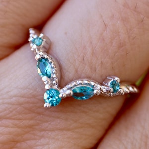 Blue Topaz Sterling Silver Deco Enhancer Guard Wedding Band