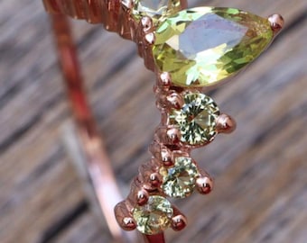 Green Peridot Curve Sterling Silver Enhancer Guard Wedding Band