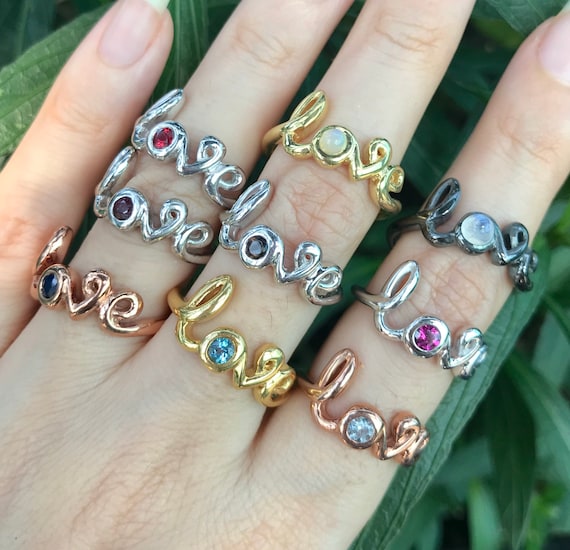 Love Birthstone Statement Sterling Silver Ring Valentines Day Gift for Her Jewelry Gifts for Wife Gift for Girlfriend Gift for BFF Etsy