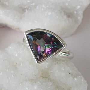 Trillion Mystic Topaz Engagement Ring- Neptune Garden Mystic Topaz Ring- Unique Gemstone Ring- Triangle Blue Purple Solitaire Ring
