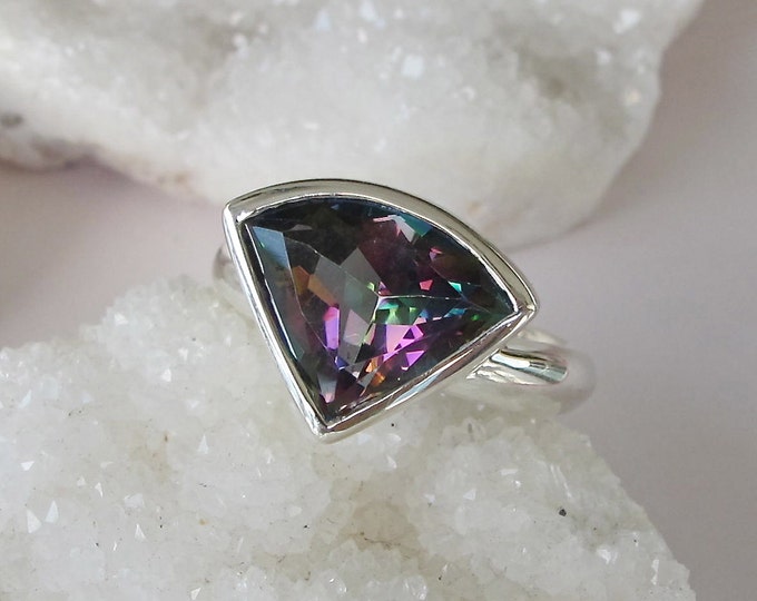 Trillion Mystic Topaz Engagement Ring- Neptune Garden Mystic Topaz Ring- Unique Gemstone Ring- Triangle Blue Purple Solitaire Ring