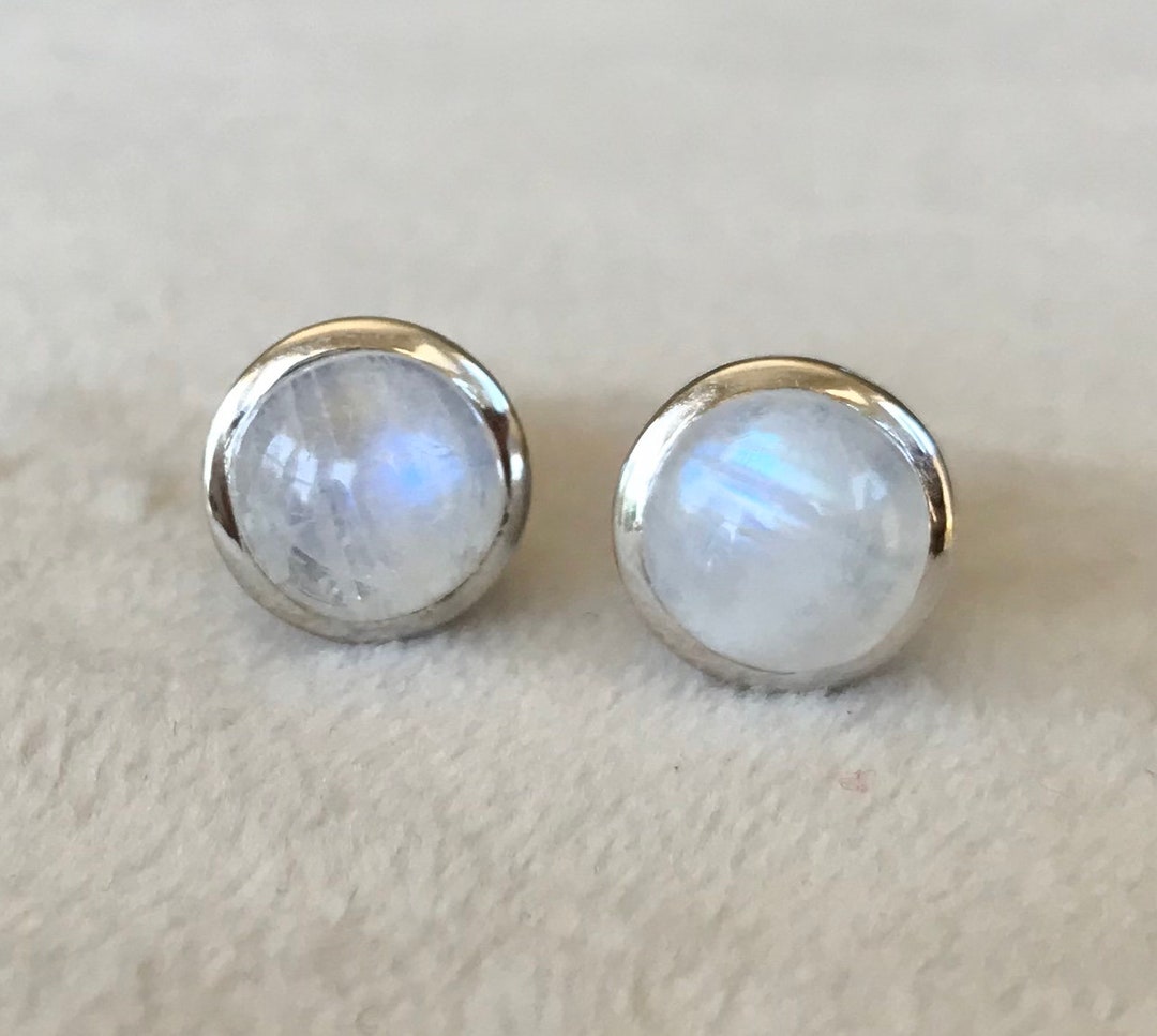 Rainbow Moonstone Stud Earring- Bohemian Round Moonstone Earrings