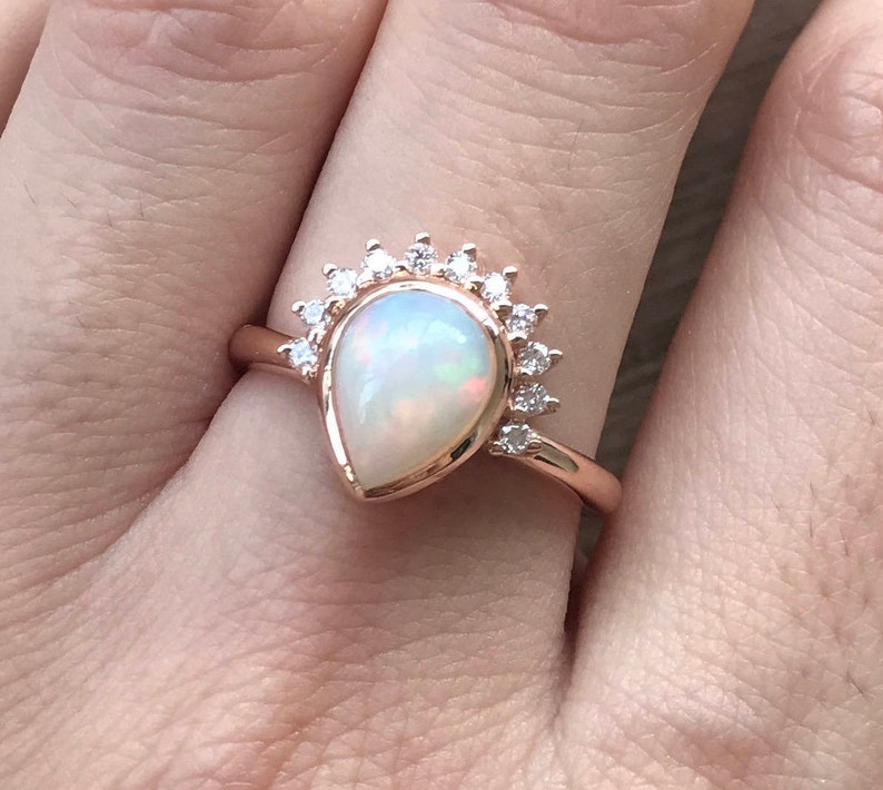 1CT Genuine Opal Pear Engagement Ring Teardrop Opal Diamond Etsy