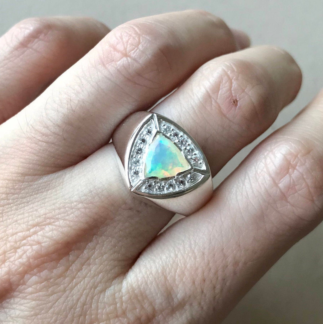 Trillion Opal Engagement Ring- Genuine Natural Triangle Opal
