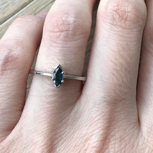 Dark Blue Sapphire Dainty Stackable Silver Ring- Genuine Sapphire Tiny Marquise Promise Ring- Ring for Teen Child- September Birthstone Ring