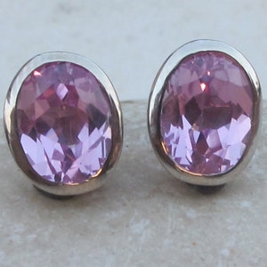 Pink Cubic Zirconia Stud Earring Pink Topaz Oval Silver Earring Pink Quartz Bezel Earring Pink Gemstone Classic Stud Earring image 4