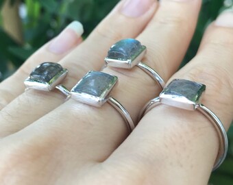 Rectangle Labradorite Boho Sterling Silver Vertical Horizontal