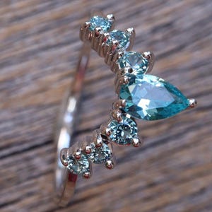 Neon Blue Paraiba Tourmaline Sterling Silver Enhancer Guard Contour Wedding Band