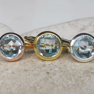 Blue Topaz Round Silver Ring- Rose Gold Ring- Facet Blue Solitaire Ring- December Birthstone Ring Blue Gemstone Simple Silver Ring Gold