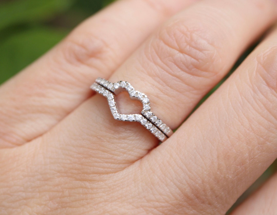 Rose Gold Heart Stack Ring for Her Valentine Gift for Wife Girlfriend