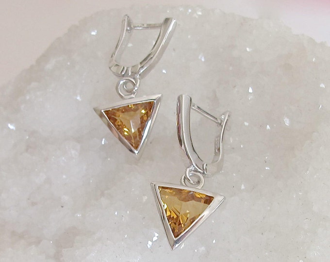 Citrine Earring Yellow Topaz Earring Triangle Earring Geometric Earring November Birthstone Earring Sterling Silver Yellow Citrine Dangle