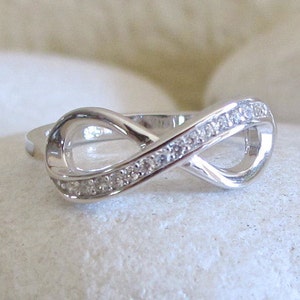 Sterling Silver Infinity Ring- Infinity Promise Ring- Cubic Zirconia Infinity Ring- Classic Infinity Ring- Eternity Eternal BFF Ring