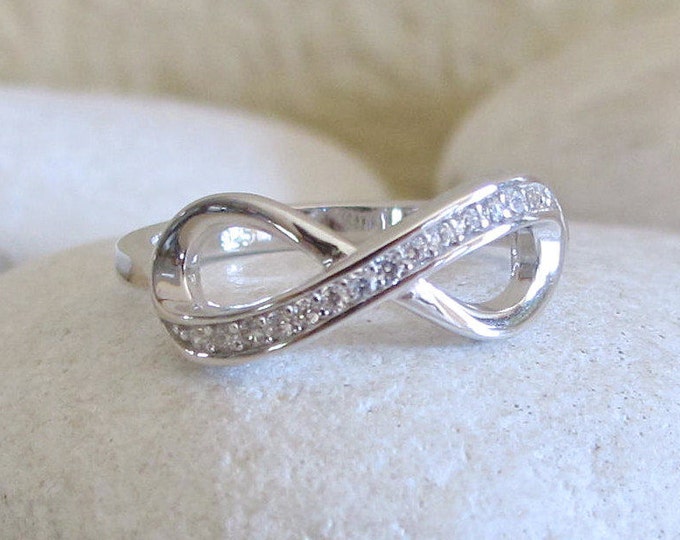 Sterling Silver Infinity Ring- Infinity Promise Ring- Cubic Zirconia Infinity Ring- Classic Infinity Ring- Eternity Eternal BFF Ring