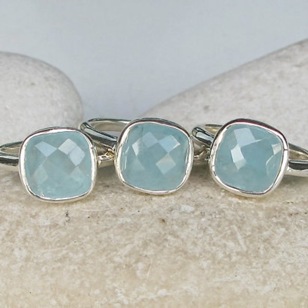 Aquamarine Ring- Stackable Ring- March Birthstone Ring- Blue Gemstone Ring- Something Blue- Square Ring