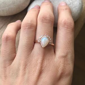 1CT Genuine Opal Pear Engagement Ring Teardrop Opal Diamond Solitaire Ring-Natural Opal 18k Gold Ring Rose Gold Promise Ring October Ring image 6