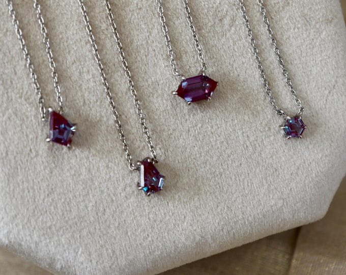 Color Change Alexandrite in Kite Hexagon Coffin Shield Shapes in Sterling Silver