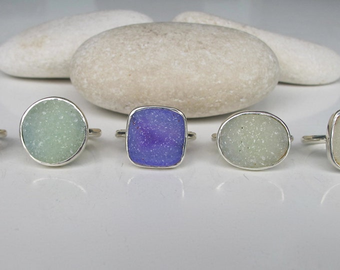 Large Light Purple Pear Teardrop Druzy Statement Ring- Oval Round Light Green Druzy Solitaire Ring- Cushion Square Dark Purple Ring for Her
